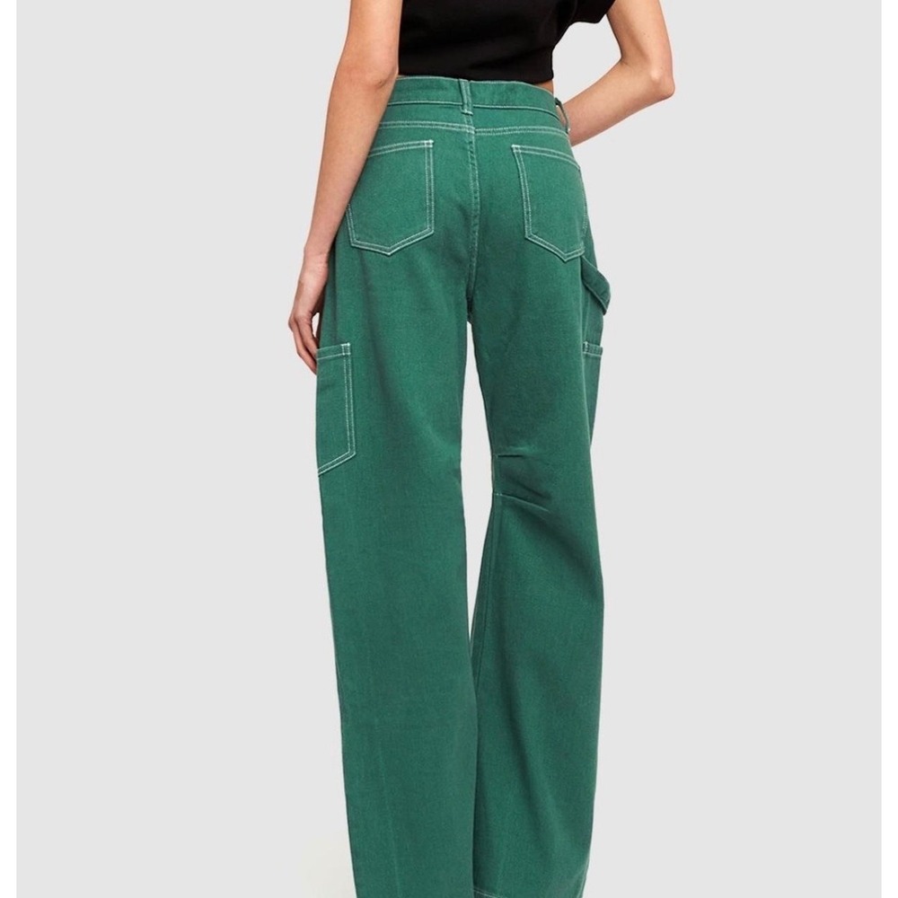Lioness Miami Vice Green Contrast Stitch Cargo Barrel Leg Carpenter Pants XXS - Picture 2 of 12